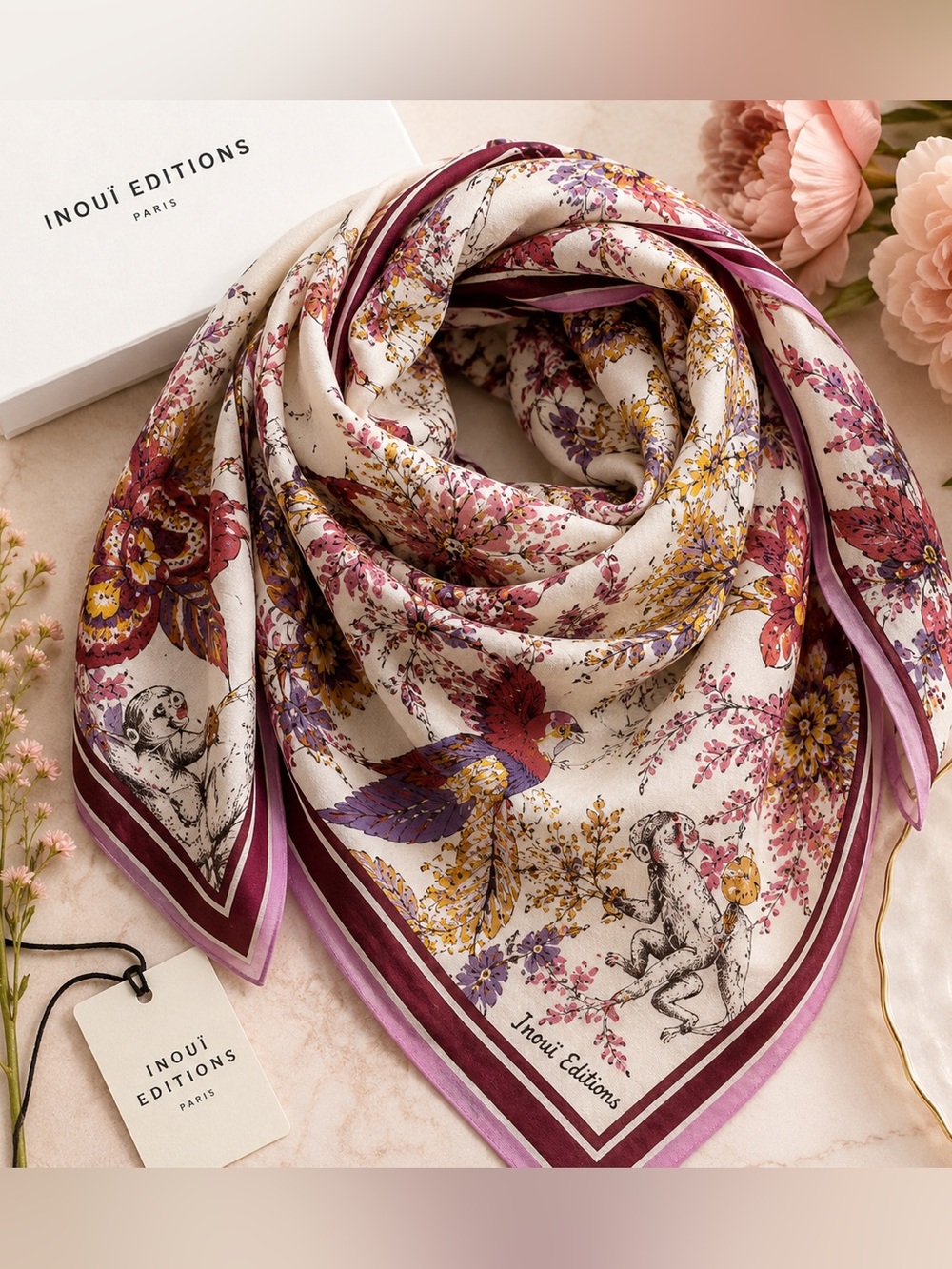 🐒✨ INOUI EDITIONS Paris NWT 100% Cotton Designer Square - Picture 1 of 5